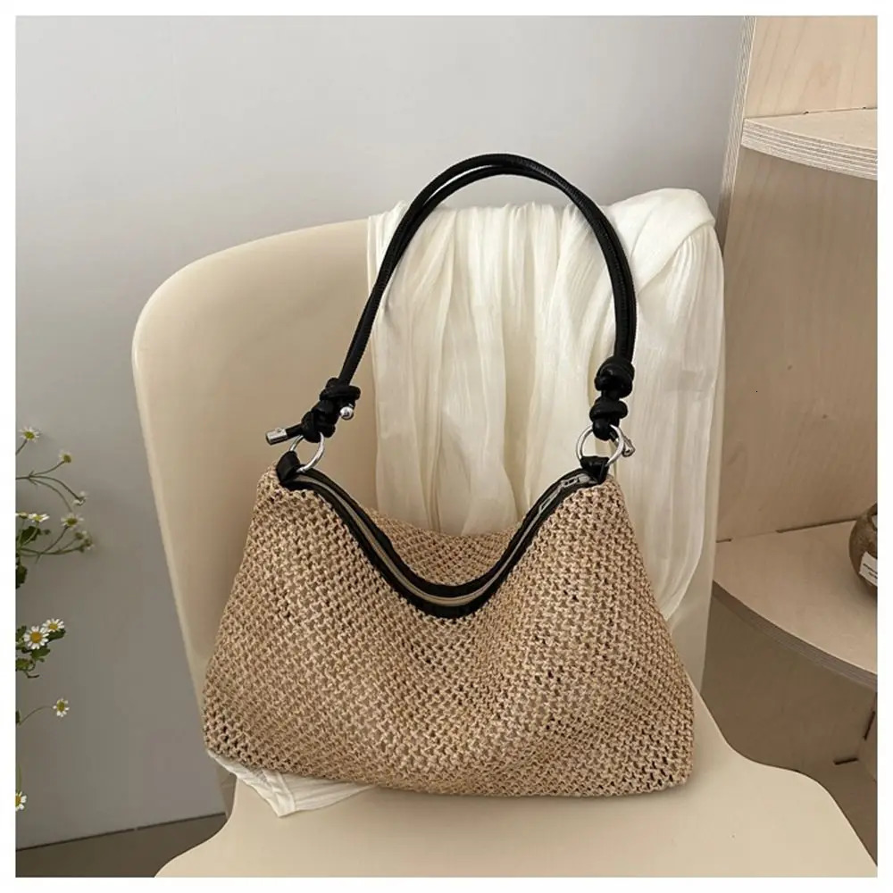Handmade Braid Straw Bag Large Capacity Summer Beach Shoulder Women Girls Fashion Handbag Rattan Woven Tote for Ladies 241203