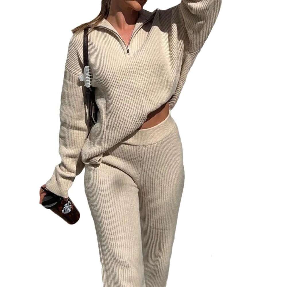 New Autumn Winter Two-Piece Set Of Comfortable Lapel Long Sleeved Sweater Knitted Suit, Trendy Clothing, Fashionable And Casual Temperament