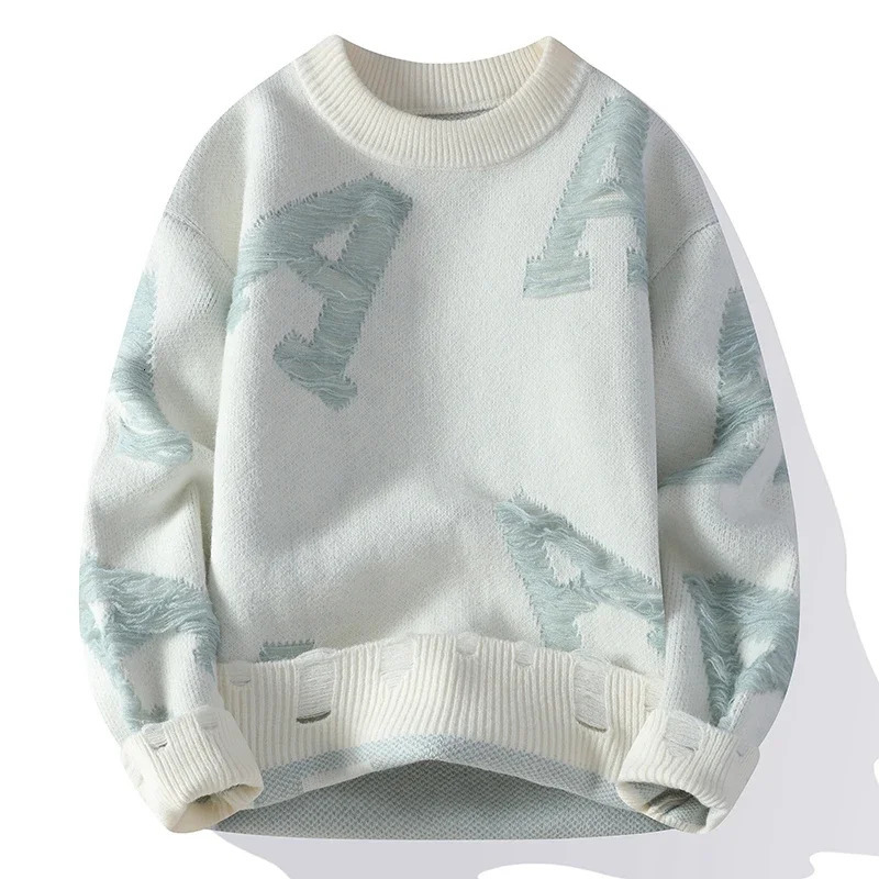 Fall Winter High End Fashion Letter Printed Sweater Men Korean Harajuku Mens Pullover Thick Warm Male Handsome Sweaters 241213