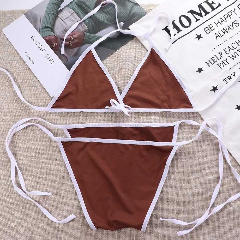 Contrast Binding Triang Bikini Swimsuit Women Two Piece Swimwear 2023 Bikini Set Summer BeachwearXJ241212