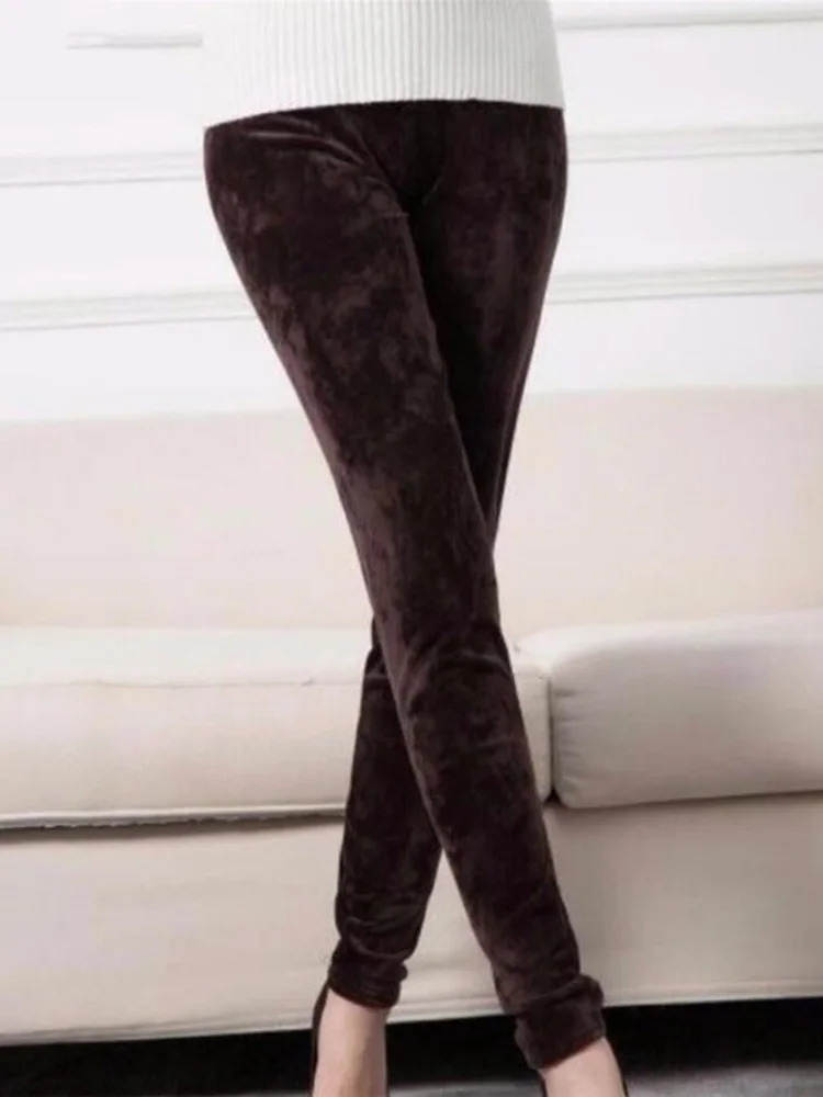YSDNCHI Winter Velvet Long Leg Womens Double sided Warm Casual Trouser Pencil Pants Slim Fit Soft Elastic Pants 241205