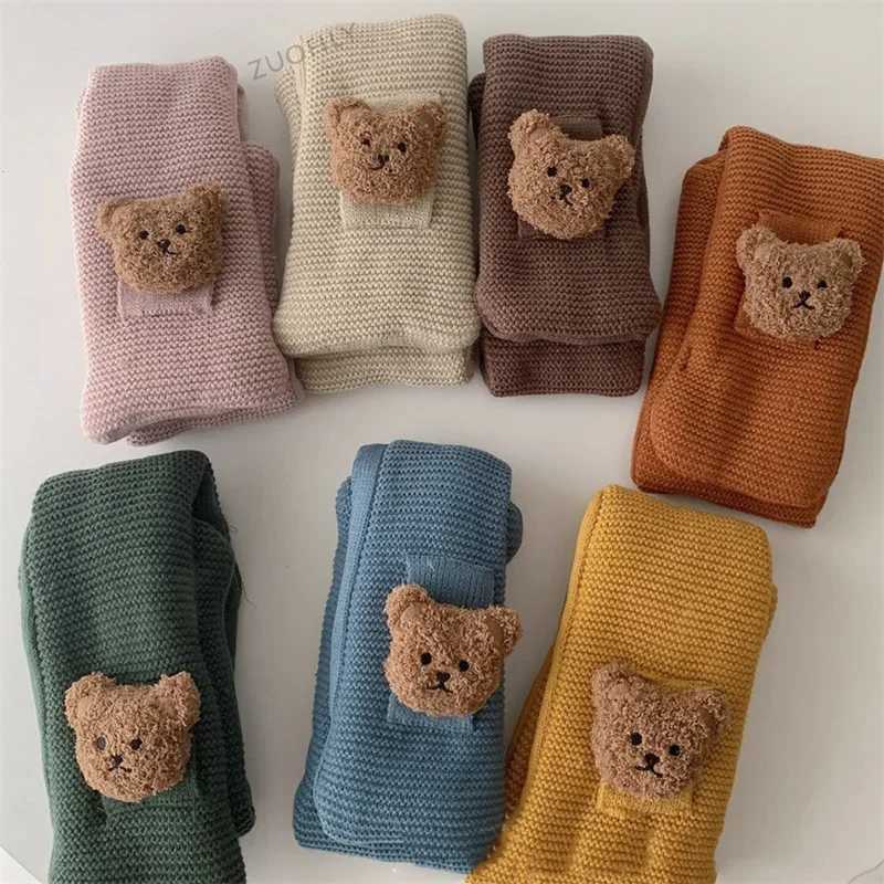 Scarves Wraps Baby Scarf Autumn Winter Cute Bear Children Knitting Newborn Bib Wool Knitting Versatile Kids Warm Boy Girl Toddler Neckerchief H241213