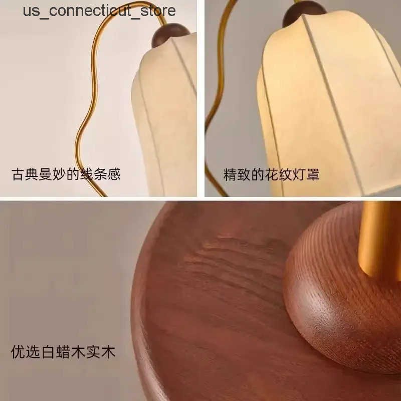Floor Lamps Medieval vintage American walnut grain floor lamp retro living room vertical remote control lamp sofa side tall lamp luminaria L240910