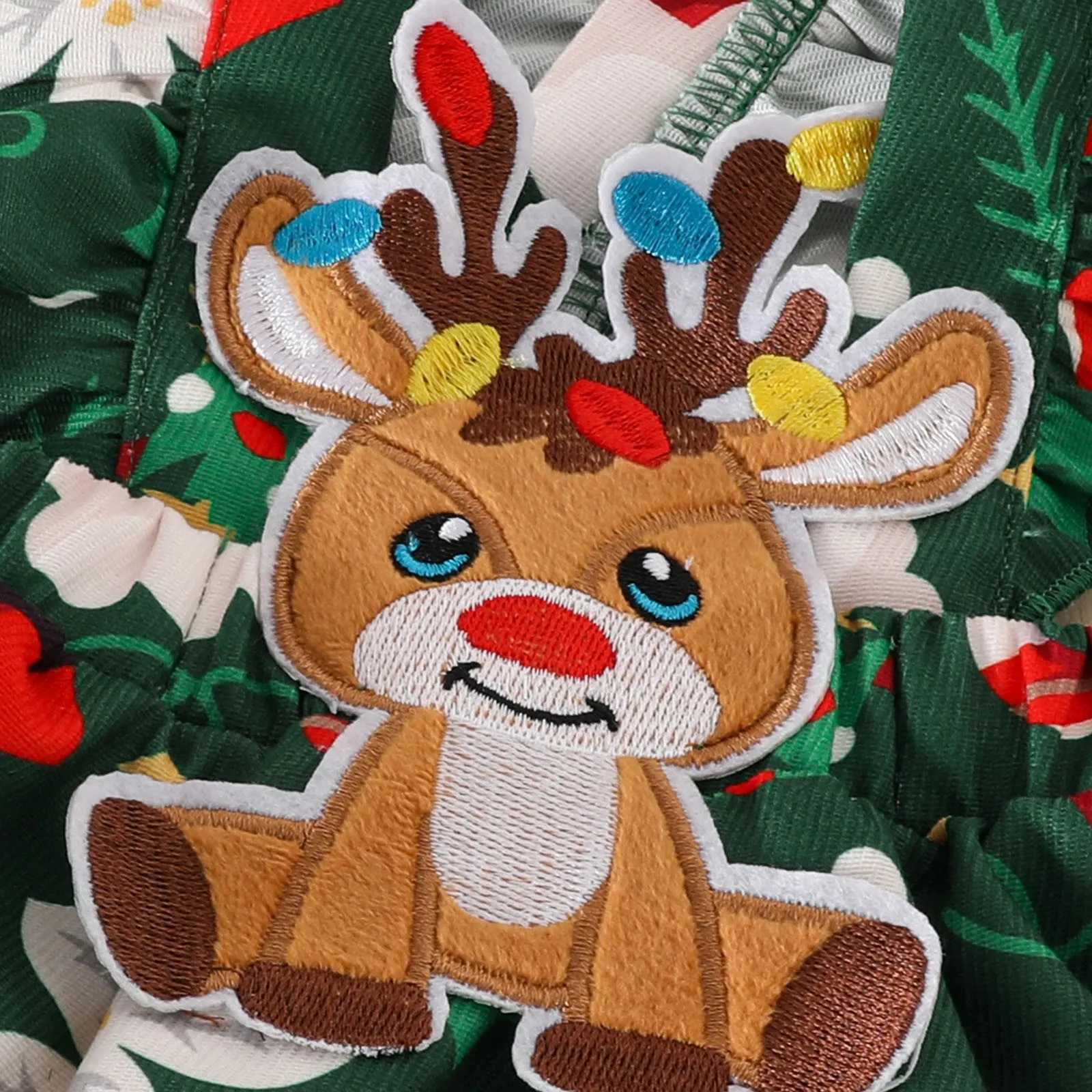 3 pieces of Christmas newborn baby clothing set Christmas set long sleeved jumpsuit deer Santa Claus skiing headband childrens clothing set W241213