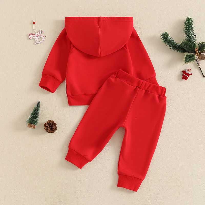 Christmas Set for Preschool Boys and Girls Santa Claus Embroidered Long Sleeve Hoodie Elastic Waist Pants W241213