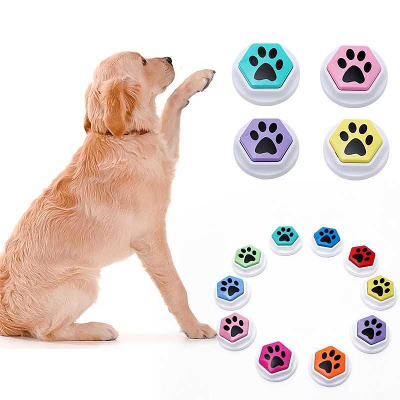 Pet training can record voice buttons that speak hexagonal paw patterns interactive voice responses and dog toys for communication X2412131