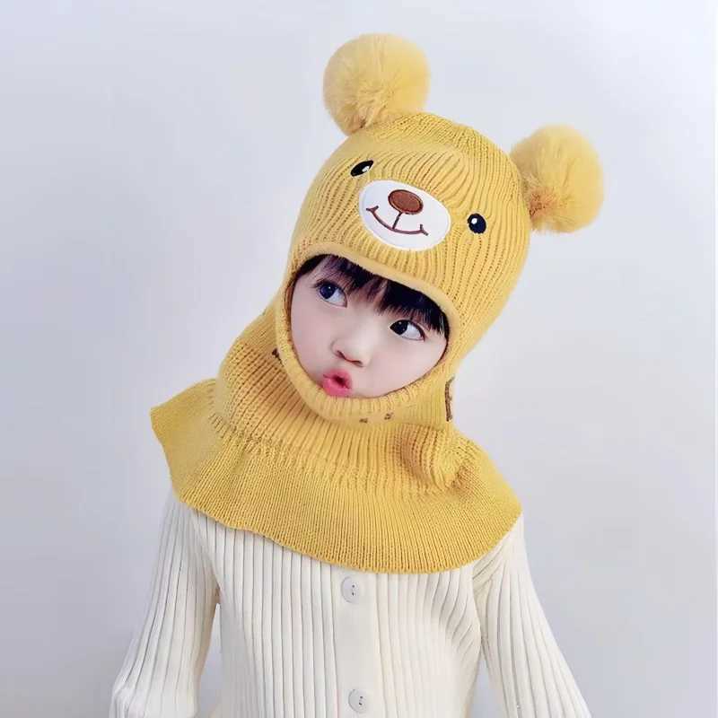 Childrens Hats Autumn Winter Windproof Knitted Shl Caps for Boys Girls Cute Ear Protectors Thickened Warm Kids Hats ScarvesXJ241213