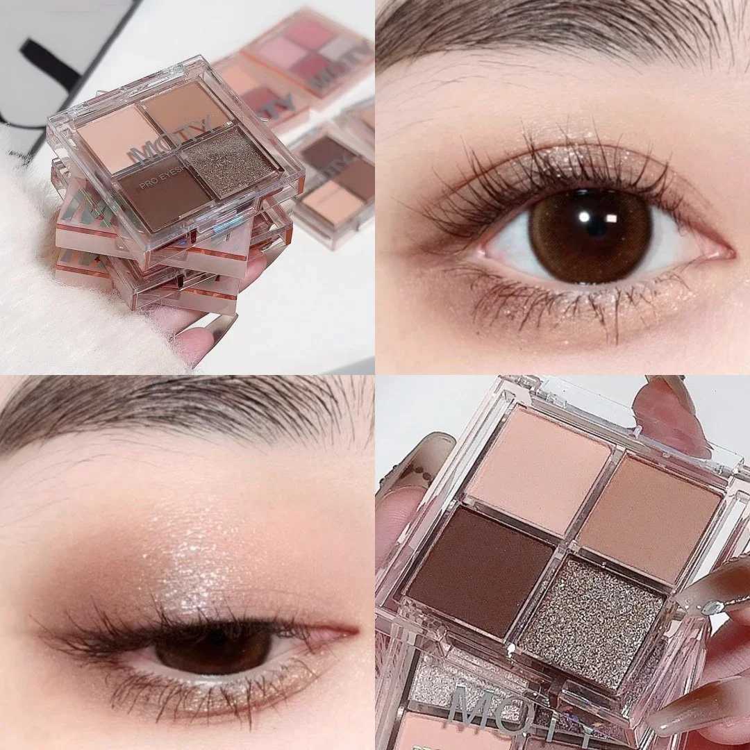 Cute Mini 4-color Eyeshadow Palette Glitter Matte Pink Brown Shimmer Waterproof Lasting Eyeshadow Highlighter Makeup Cosmetics W241213