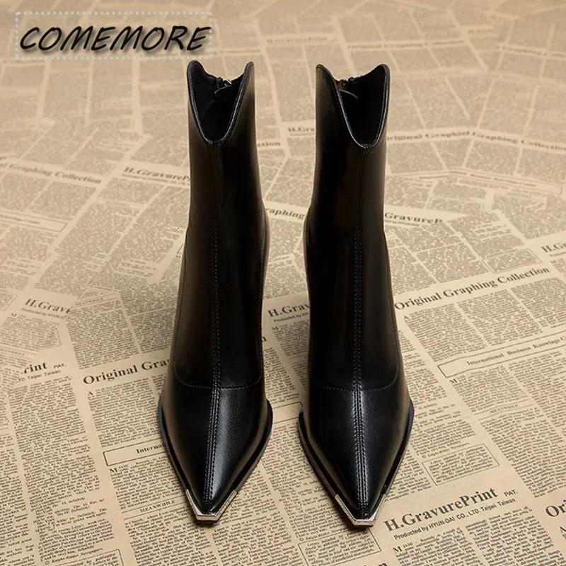 2024 Winter High Heels Sexy Womens Shoes Short and Fat Ankle Chelsea Boots Fashion Corner Toe Zipper Gothic Pump Black Brown 241213