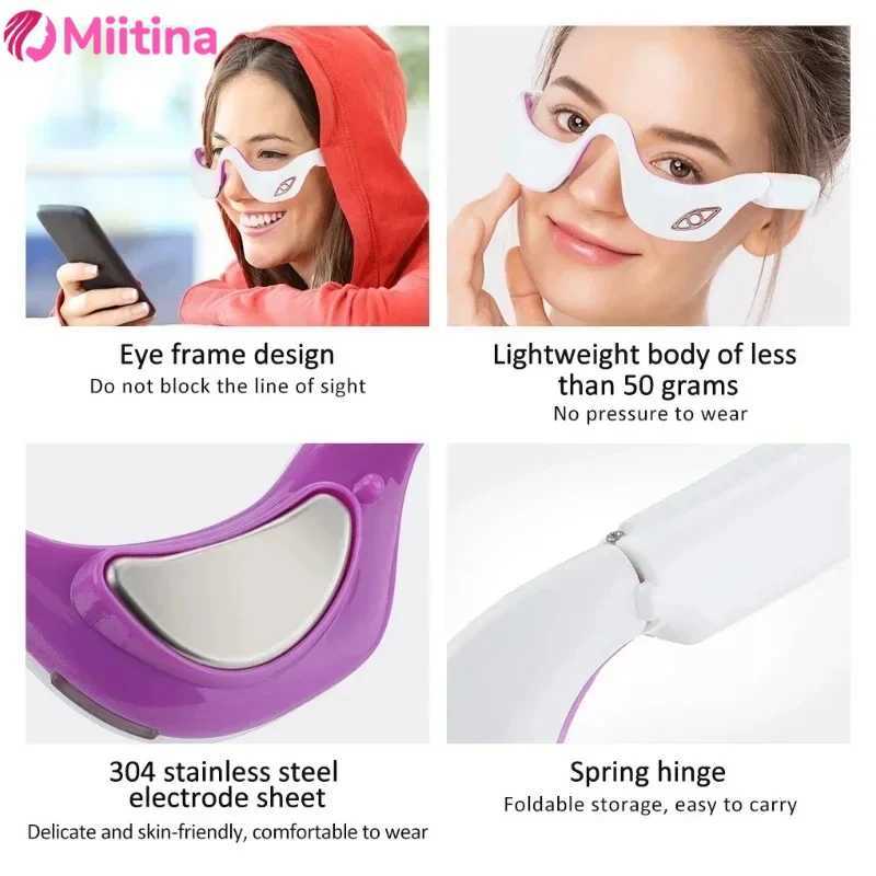 Miitina LED Microcurrent Pulse Eye Massager Relieves Eye Fatigue Fades Dark Circles Wrinkles Heat TreatmentEye Beauty Device W241213
