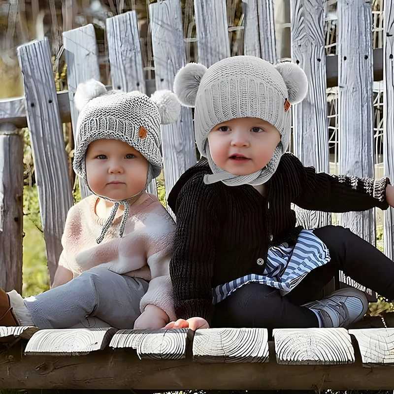Winter Baby Hat Windproof Toddler Bonnet Cute Pompom Knitted Hats Newborn Beanies Cap Outdoor Warm Infant Accessories 0-2 YearsXJ241213