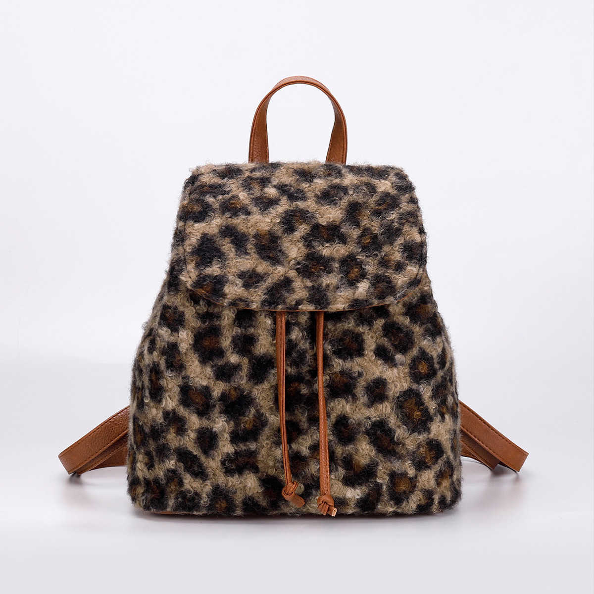 autumn winter leopard print backpack plush women's bag fashionable and high-end sense niche women's backpack 241215