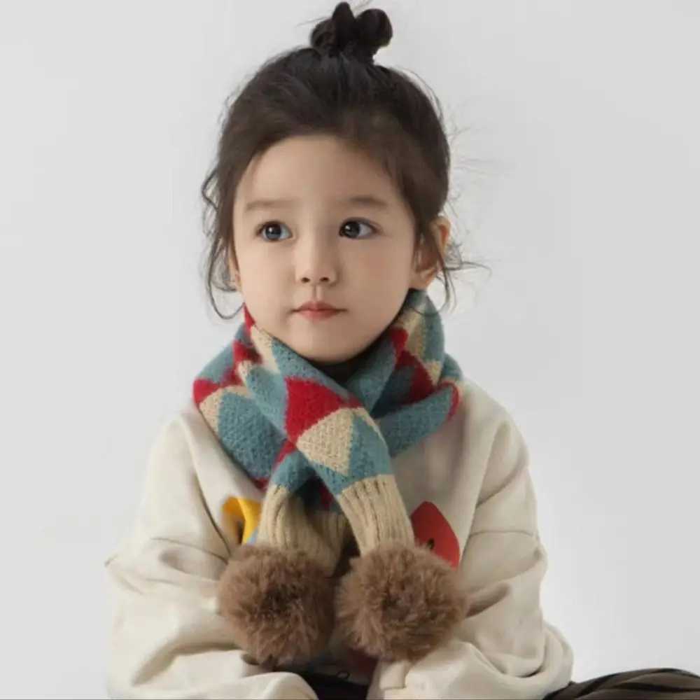 Scarves Wraps Children Kids Winter Knitting Scarf Boys Girls Thermal Neck Warmer Scarf Thickening Windproof Neck Cover Cross Scarf Neckerchief H241213