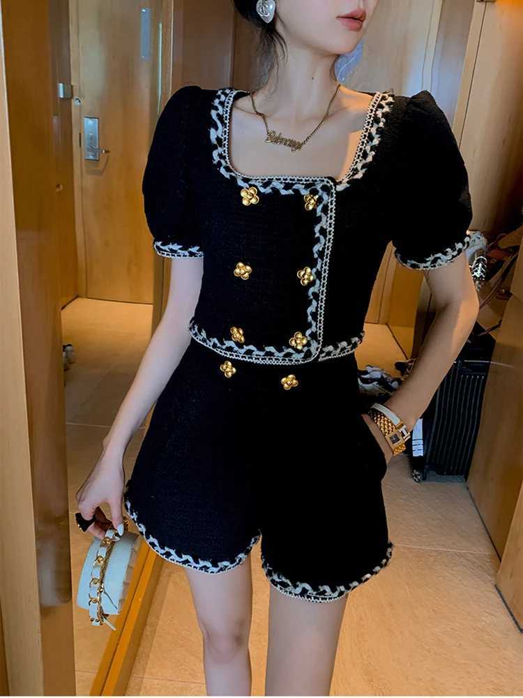 Women's Two Piece Pants Korean Chic Vintage Twd 2 Piece Sets Women Outfits Short Slve Twd Cropped Top Shorts Sets Fashion Two Piece Pant Suits Y2