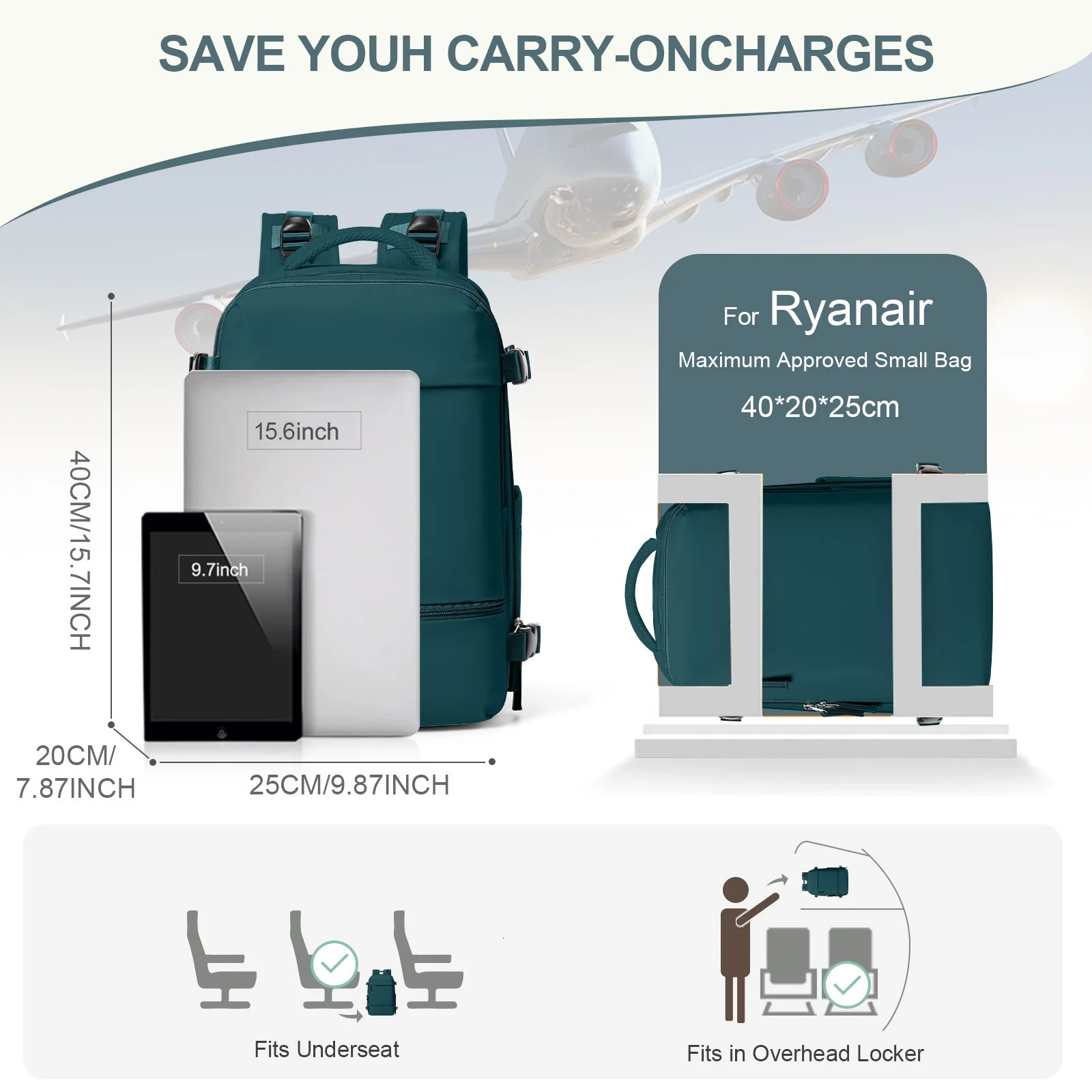 Waterproof Travel Backpack for Men Women Hand Luggage Ryanair Backpack 40x20x25 Cabin Bag 15.6 inch Laptop BackpackBussiness 241212