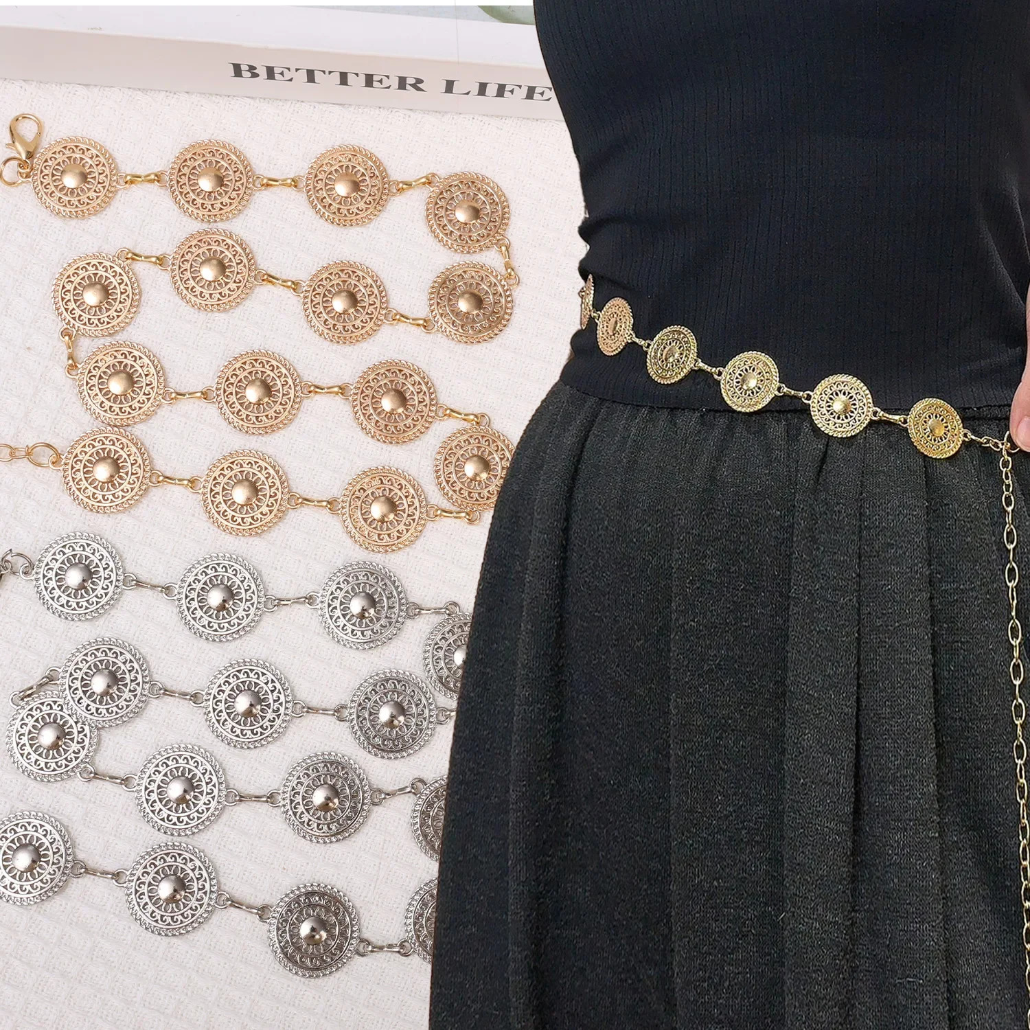 Retro Versatile Ethnic Style Metal Bohemian Waist Chain Belt for Women Fashion Sweater Seal Body Decor Accessories 241213