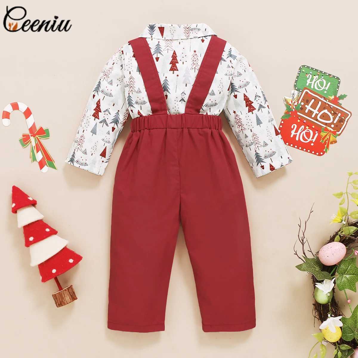 Christmas Sets For Baby New Year Costume Xmas Tree Shirts and Red Suspender Pants Toddler Boys Christmas Outfits For Kids W241213