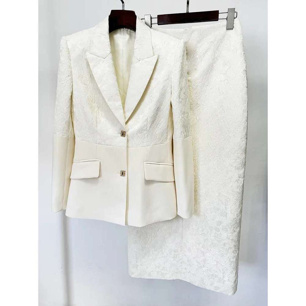 Ladies' Suit HIGH QUALITY Newest Designer Fashion Suit Women's Jacquard Patchwork Blazer Long Skirt Set 2Pcs