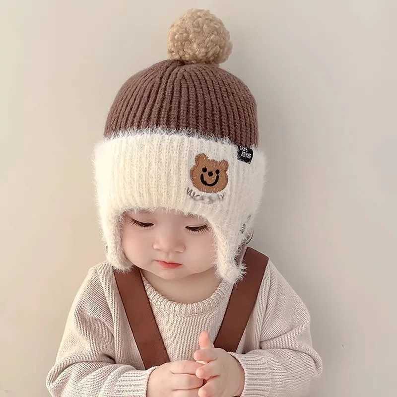 Baby wool hat cute bear ear protection hat children winter thickened warm knitted Korean version of the baby hatXJ241213