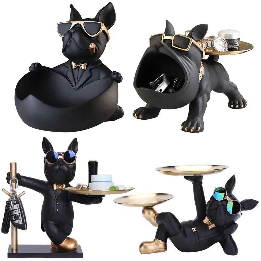 French Bulldog Sculpture Dog Statue with Tray Keyholder Storage Gift Decorative Decoration Decoration Y241212