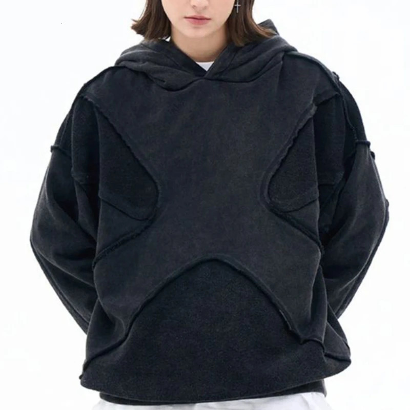 2024 Winter Hip Hop Splicing Retro Hoodie Sweater Old Warm Creative Outdoor 241212