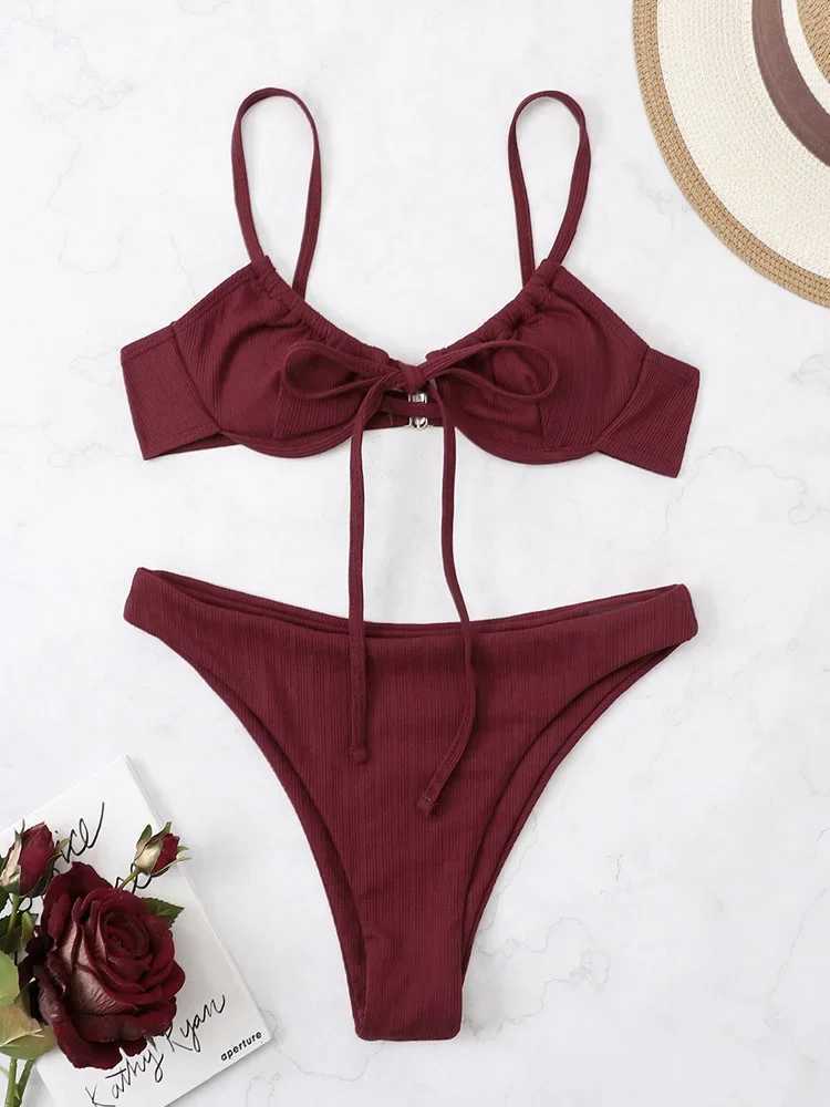 Circyy Swimsuit Women Bikini Set Solid Chic Spaghetti Strap Two-Piece Fa Swimwear New Fashion Bathing Holiday Sexy BeachwearXJ241212