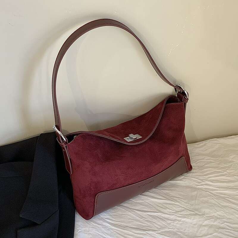 Large capacity frosted deer skin velvet 2025 stylish new casual splicing single shoulder underarm women's crossbody bag