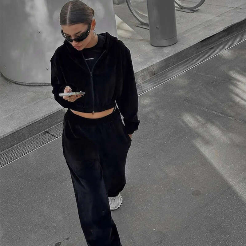 Casual Sui Women's European American Sree Syle Sleeved Hooded Cardigan, Elasic Long Pans Wo-Piece Se, Rendy Clohing, Fashionable And Casual