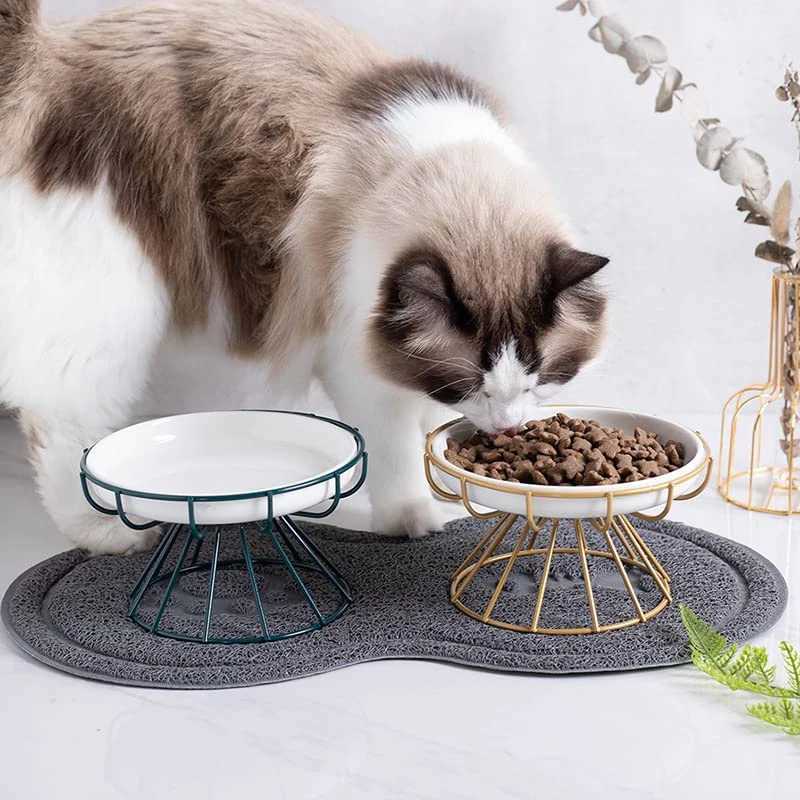Cat Feeders Pet Ceramic Bowl Cat Metal Bowl Rack Ceramic Drinking Feeding Bowl Snack Canned Food Plate Anti-Cervical Spondylosis Food Basin z241213