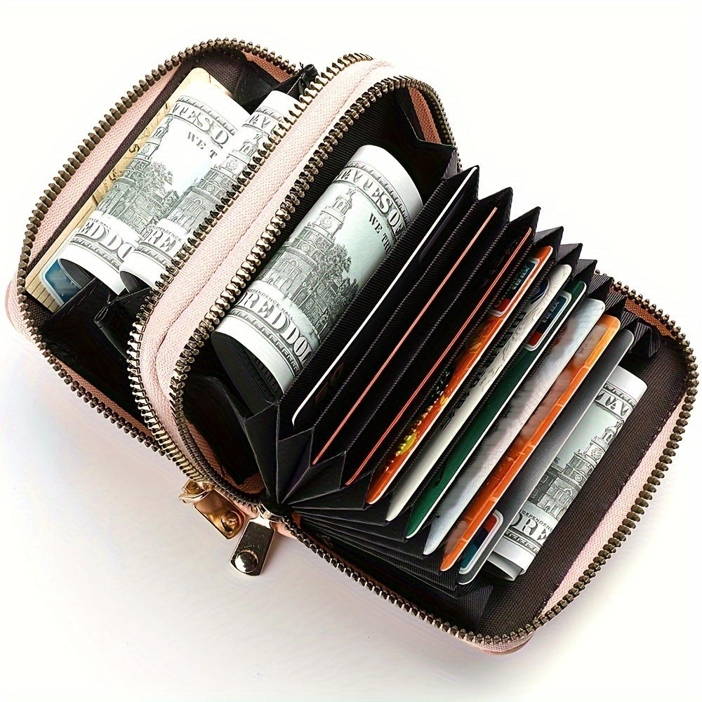 Double Zipper Wallet Womens Short Credit Card Holder, Multifunctional Large Capacity Coin Purse