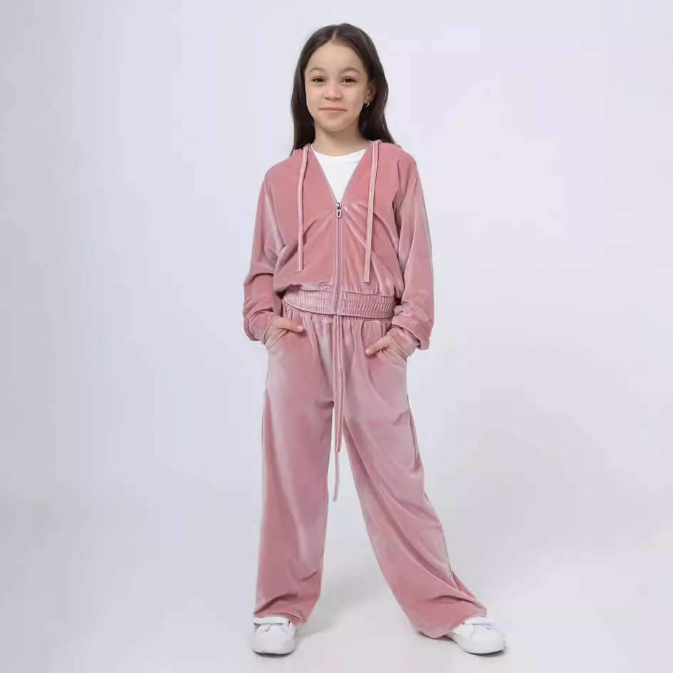 European American Foreign Trade Autumn And Winter Girls' Sports Hat Veet Hoodie Two-Piece Set Trendy Clothing Fashionable Casual Temperament