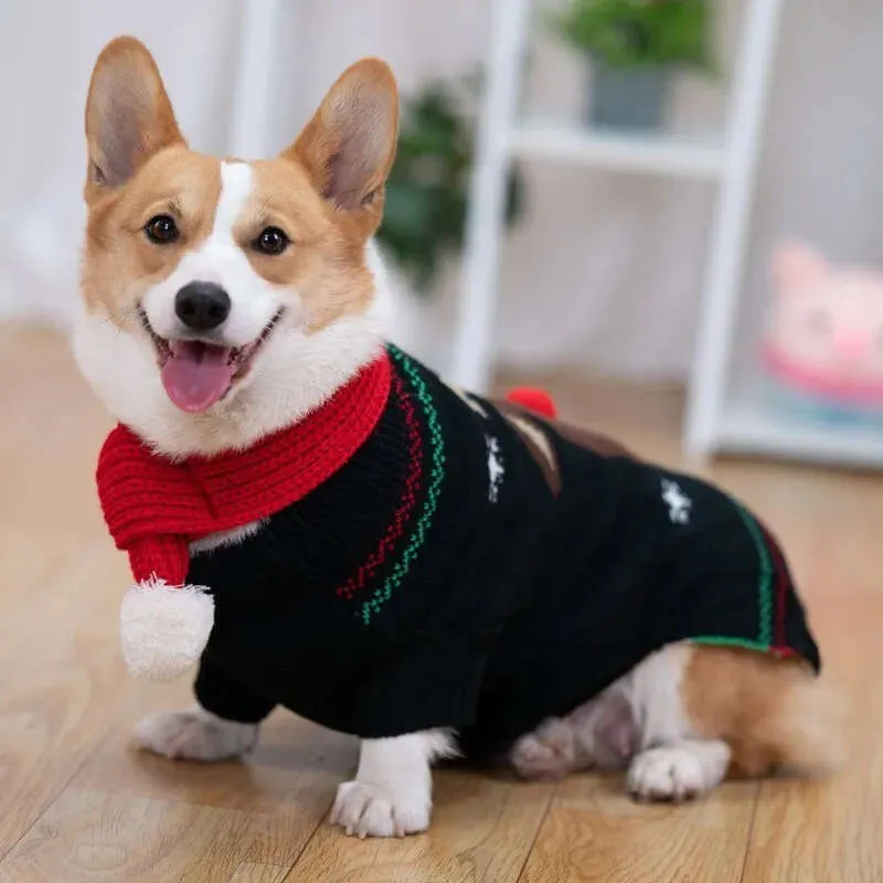 Christmas Outfit Knit Dog Winter Sweater Apparel Cat Puppy Clothing Xmas Pet Costume Coat Corgi Clothes HF66