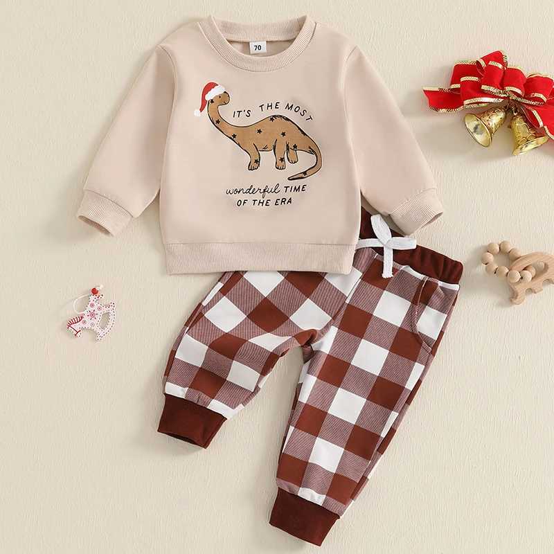 Baby girl boy Christmas set reindeer snowflake print long sleeved hooded sweatshirt with striped pants suitable for young children W241213