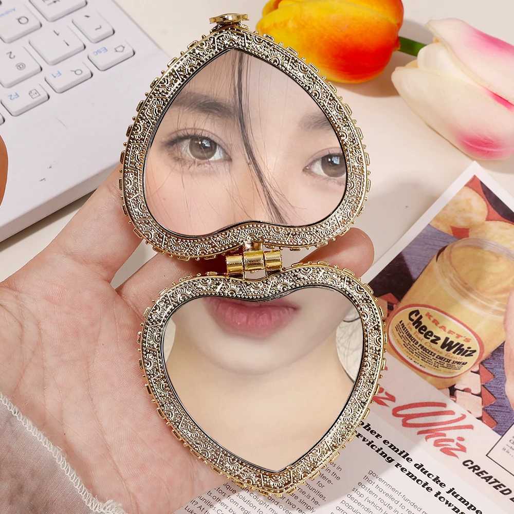 Compact Pocket Fold Small Mirror Portable Two-side Folding Vintage-Inspired Fabric-Covered Make Up Mirror Women Cosmetic MirrorsXJ241213