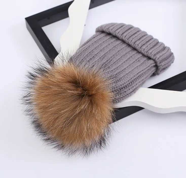 Big Fur Pom pom Knitted Beanies Child Boy Girl Casual Removable Fur Pompoms Knitting Hat Skullies Caps Bone GorrosXJ241213
