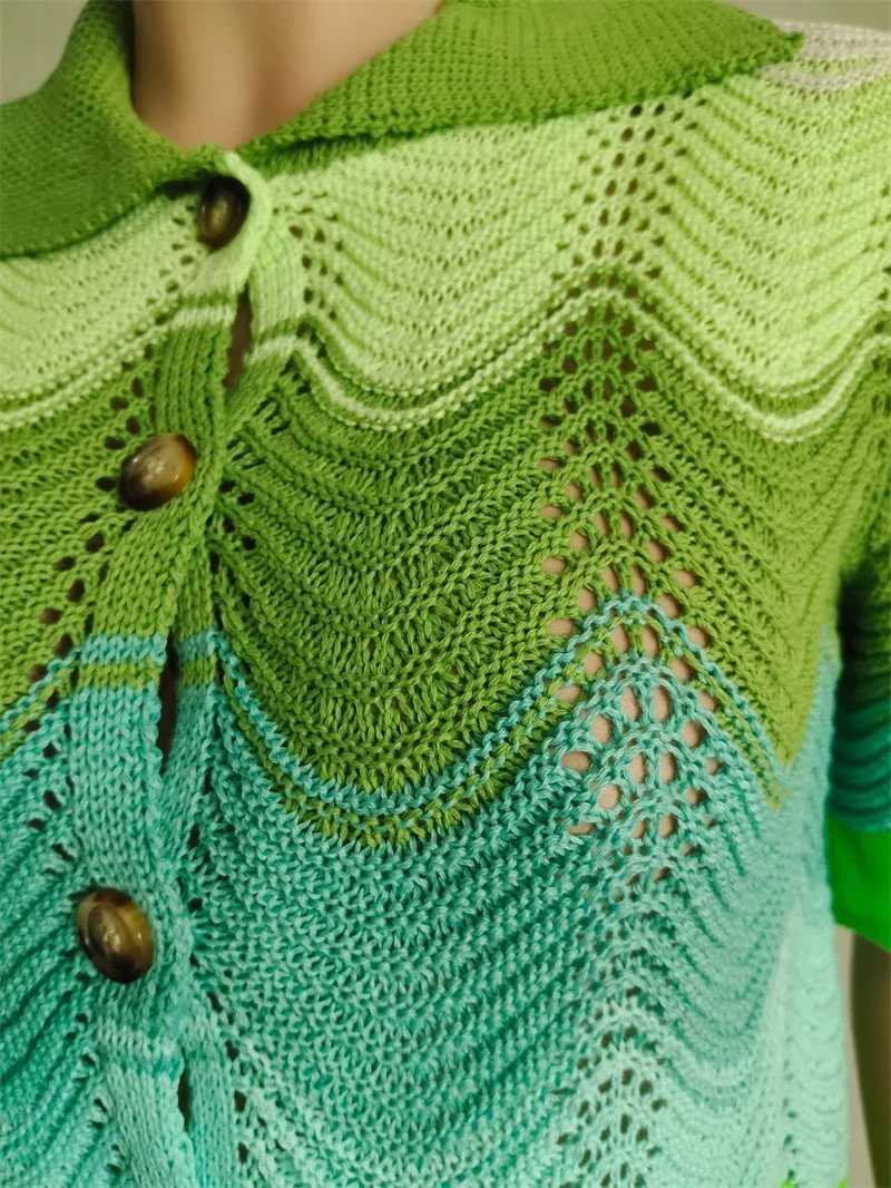Women's Two Piece Pants Knitted Striped Crochet Set Women 2 Pieces Vacation Hollow Out Single-breasted Knit Top and Shorts Sets Women 2 Piece Out