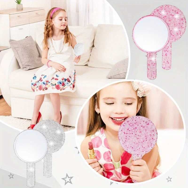 Womens Makeup Compact Mirror Sticking Diamond Hand-held Mirror ABS Fashionable High-end Beauty Cosmetic MirrorXJ241213