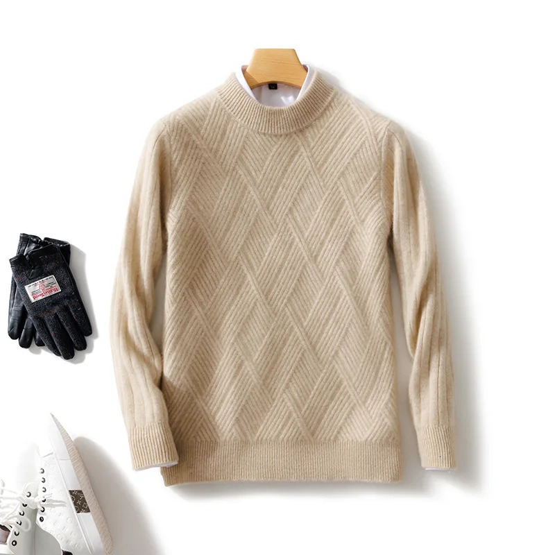 Mens Oneck Diagonal Stripe Pullover 100% Pure Cashmere Wool Soft Sweater Autumn Winter Casual Thick Basis Large Size Top 241213