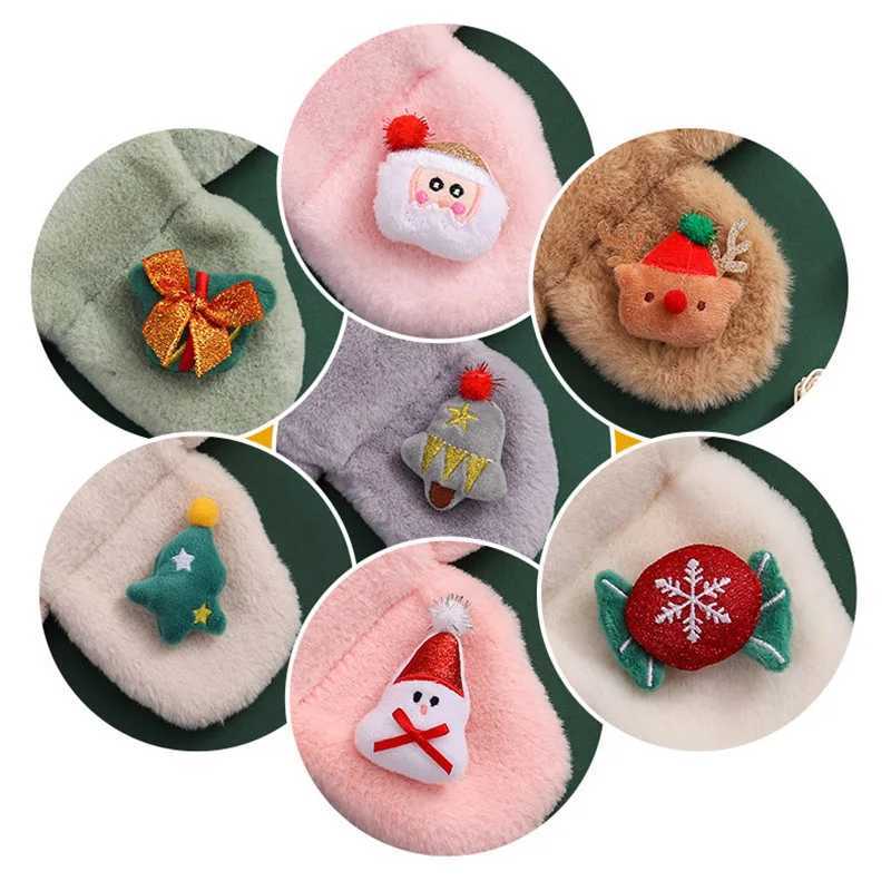 Scarves Wraps Children Christmas Scarf Cartoon Xams Doll Kids Cross Neckerchief Winter Warm Plush Scarves Fluffy Fur Neck Covers 1-13Year Baby H241213