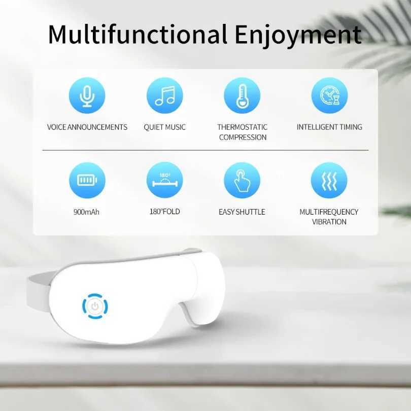 Eye Massager with Heat Smart Care Device with Music for Migraines Relax Reduce Eye Strain Dark Circles Improve Sleep W241213