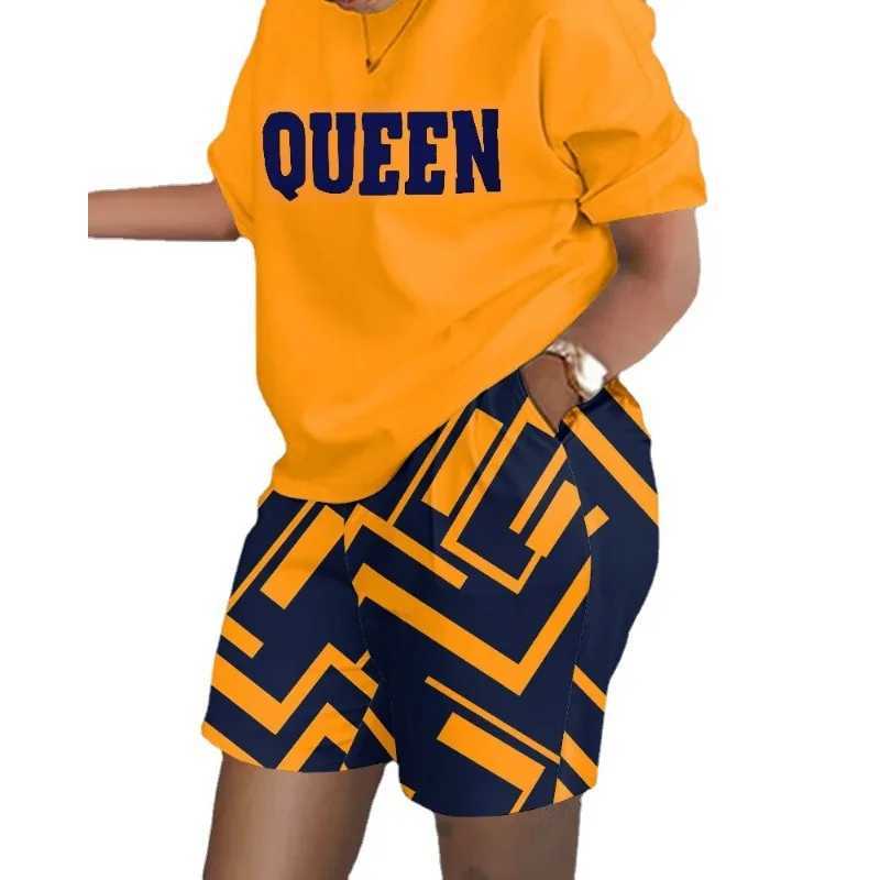 Women's Two Piece Pants 2024 Spring Summer New Womens Clothing round Neck Short Slve Top Casual Shorts Positioning Printing 2-Piece Set Y2412134V