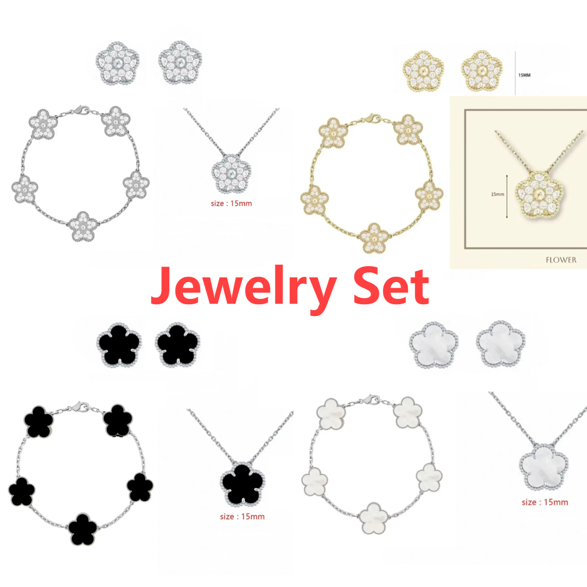 gold necklace set designer charm necklace clover set flower bracelet designer earring woman sterling silver jewelry 925 luxury necklace bracelet wholesale gift