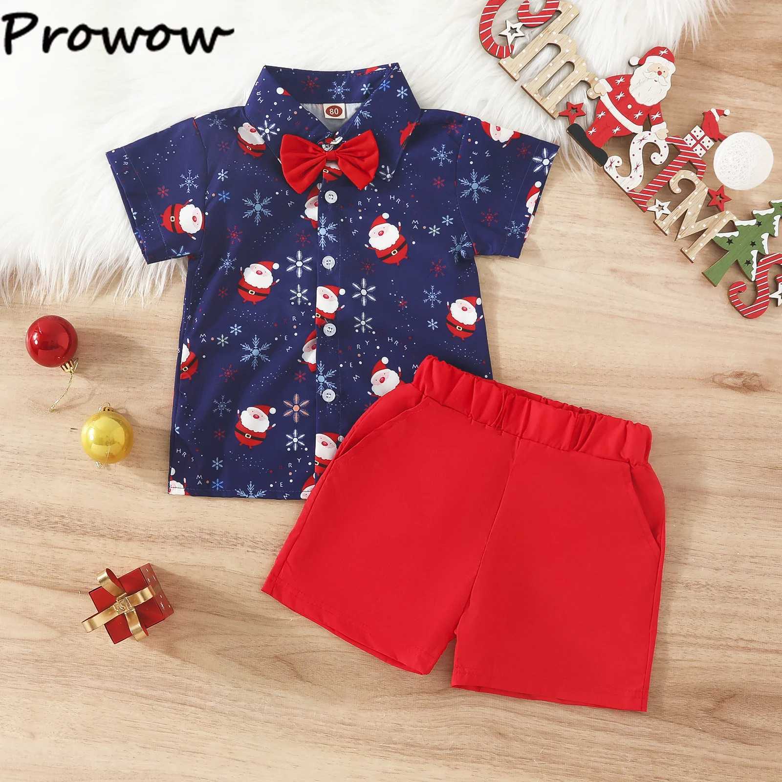 Preschool boys Christmas set gentlemans set childrens short sleeved deer shirt and red short sleeved childrens New Years clothing W241213