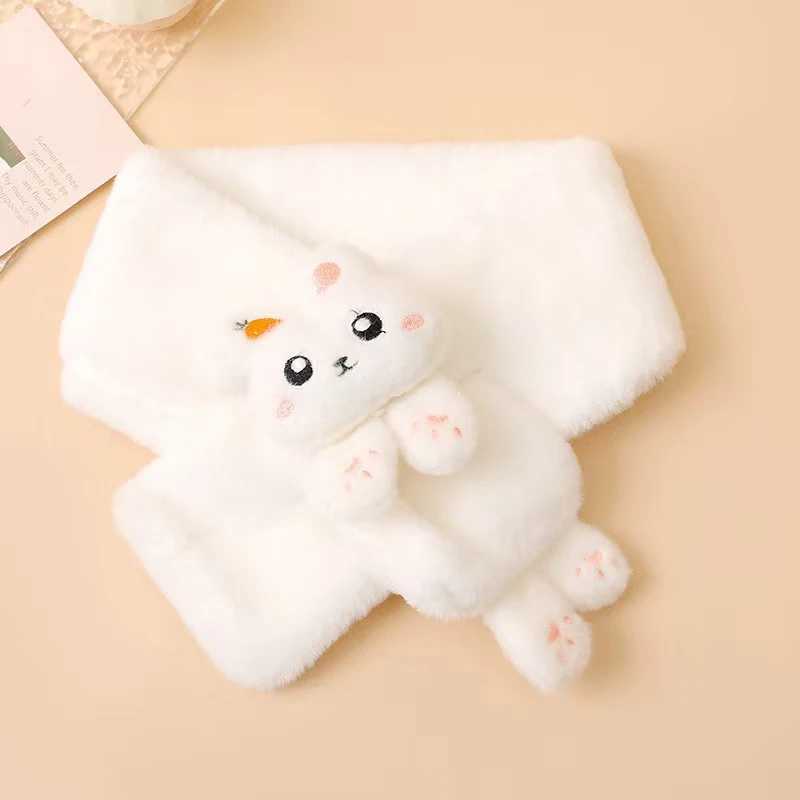 Scarves Wraps Cartoon Rabbit Baby Scarf Winter Warm Plush Neckerchief for Toddler Cute Solid Color Faux Fur Kids Boy Girl Neck Warmer H241213