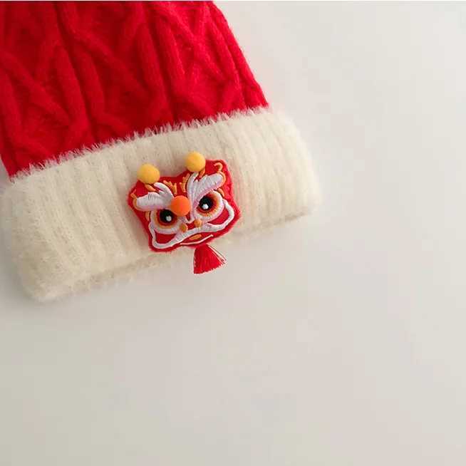 Scarves Wraps Baby Knitted Hat Scarf Set Autumn Winter Chinese Lion Cap For Girls Boys Cute Cartoon Christmas Scarf Baby One Year Old Gifts H241213