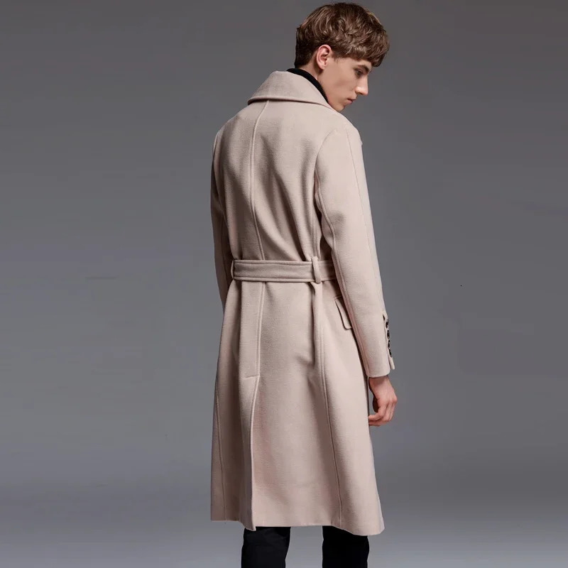 Minglu Long Wool Mens Coat Autumn Cashmere Solid Color Mens Jacket and Coat Plus Size 5XL 6XL Mens Trench 241211