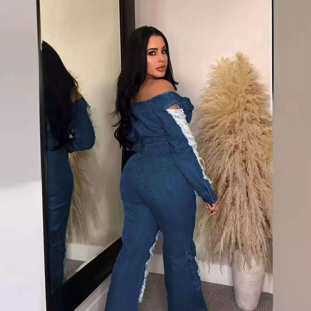 Summer European And American Women's Clothing New Fashion Casual Pocket Hole Straight Leg Pants Jeans