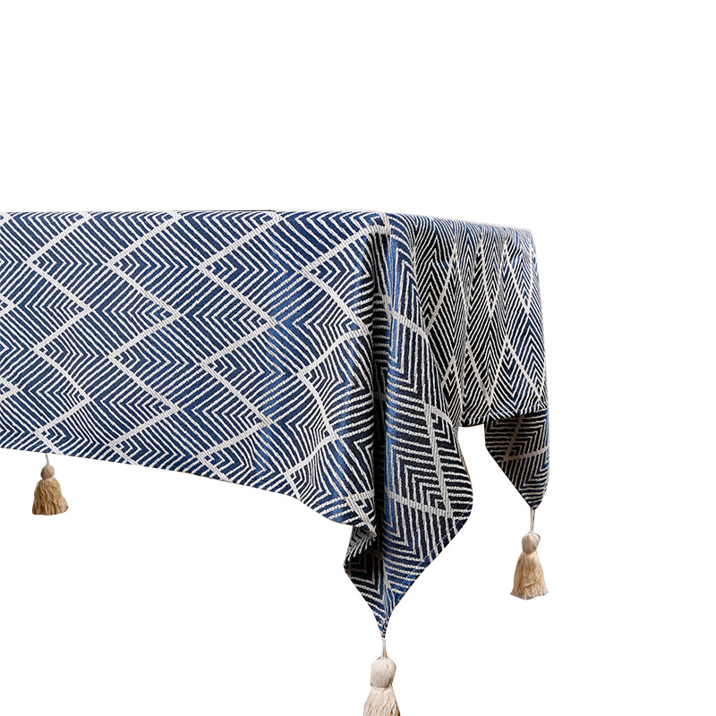 Simple Coffee Table Mat, Modern TV Cabinet Cloth, Long Cotton and Linen Square Tablecloth, Japanese Stripes