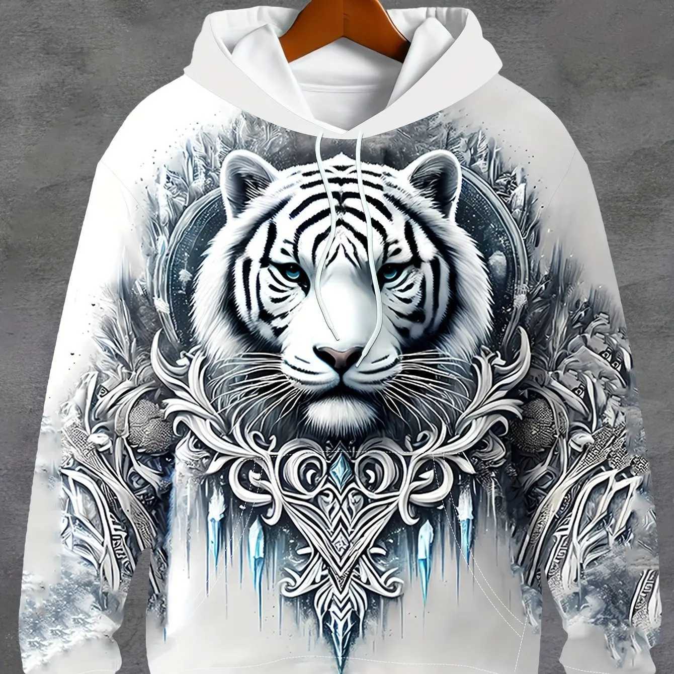 Mens Hoodie Loose Hoodie Fashion Tiger 3D Printed Pattern Top 2024 New Autumn Mens Hoodie Y2k Mens Sportswear W241213
