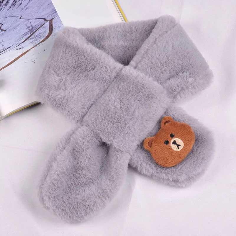 Scarves Wraps Winter Push Baby Scarf Cute Rabbit Bear Doll for Boy Girl Warm Soft Faux Fur Kids Cross Neckerchief H241213